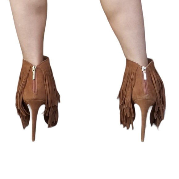 Cowboy fringe ankle booties boots shoes peekaboo toes western hobo - Picture 3 of 11